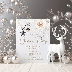 Invitation Elégante Pearl Floral Black & White Christmas Part