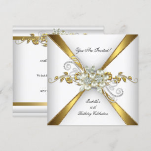 Invitation Elégante Pearl Gold Diamond Argent Anniversaire
