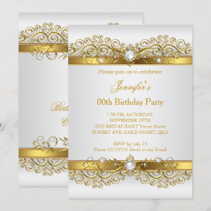 Invitation Elégante Pearl Gold White Silver fête d'anniversai