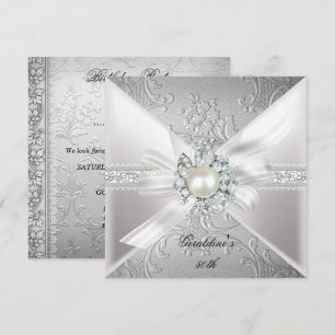 Invitation Elégante Pearl White Silver 50e fête d'anniversair