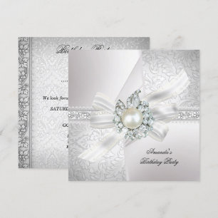 Invitation Elégante Pearl White Silver fête d'anniversaire
