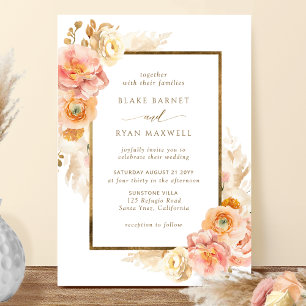 Invitation Elégante Pêche, Blush et Crème Mariage floral