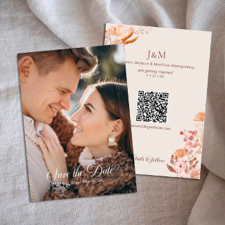 Invitation Élégante Pêche Boho Style Floral Enregistrer la da