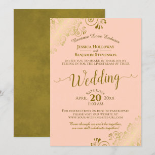 Invitation Elégante Pêche de Corail & Mariage Or Livestream