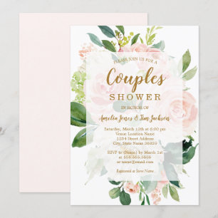 Invitation Elégante Pêche Douce Fleur Mariage Couples Douche