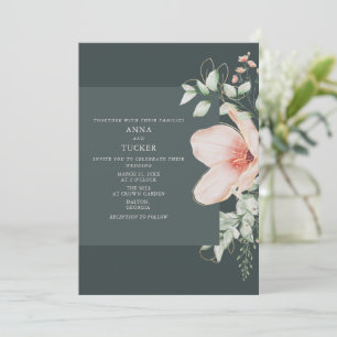 Invitation Elégante Pêche & Or Floral Emerald Mariage