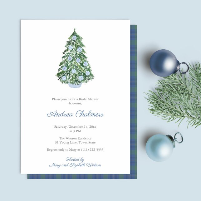 Invitation Elégante Peinture à la main Fête des mariées d'arb (Elegant Hand Painted Chinoiserie Holidays Tree Bridal Shower Invitation)