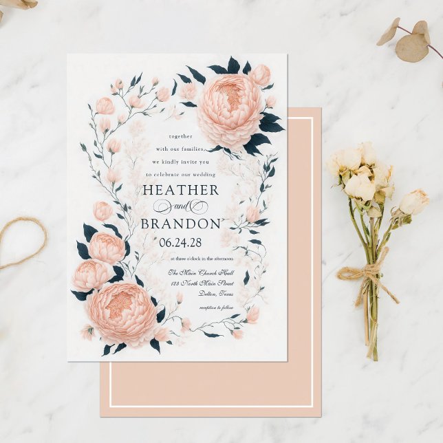 Invitation Élégante Peonies de Pêche Floral Printemps Mariage (Créateur téléchargé)
