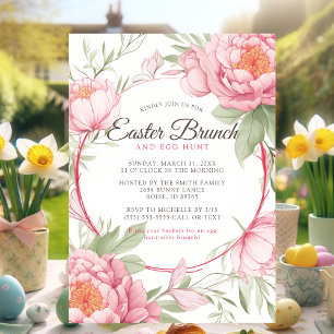Invitation Elégante Peony rose Floral Pâques Brunch & Chasse