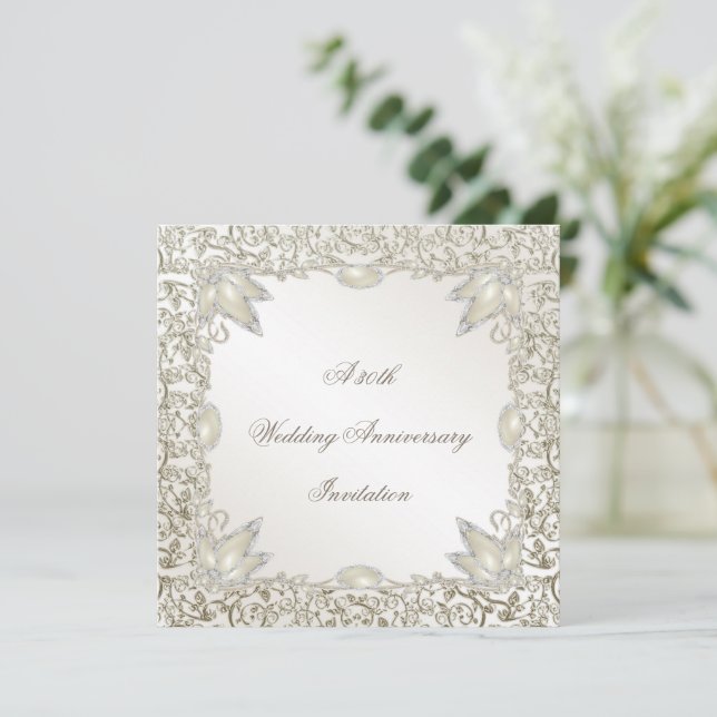Invitation Élégante Perle 30e Anniversaire de Mariage (Debout devant)