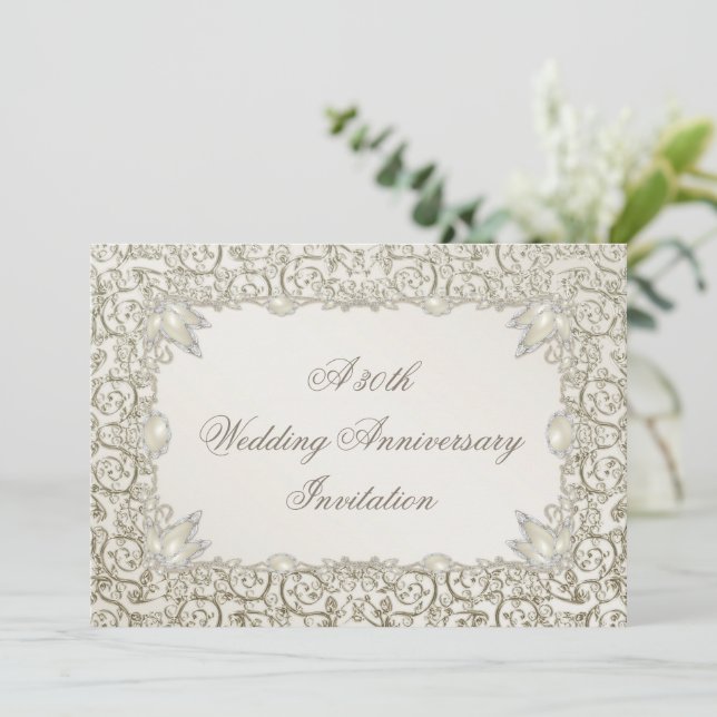 Invitation Élégante Perle 30e Anniversaire de Mariage (Debout devant)