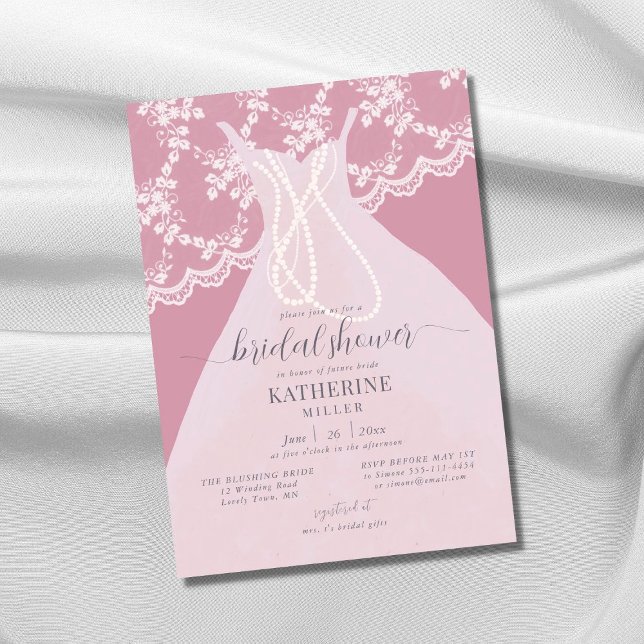 Invitation Elégante Perles de dentelle rose Fête des mariées (Créateur téléchargé)