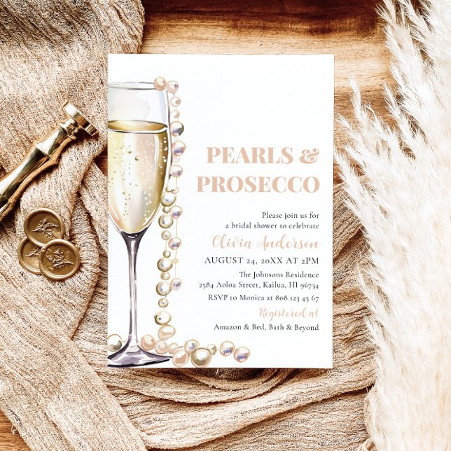 Invitation Elégante perles d'or et Fête des mariées de poursu (Créateur téléchargé)