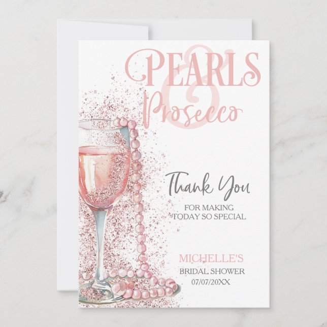 Invitation Elégante perles rose vif et Merci de Prosecco (Devant)