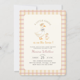 Invitation Élégante petite baby shower à l'oie noeud gingham