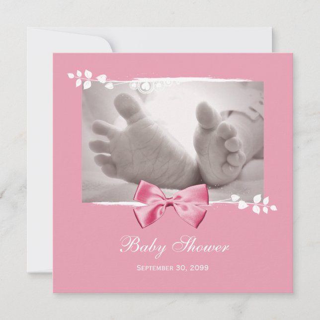 Invitation Élégante Petite Fille Baby shower Pieds Avec Bouch (Devant)