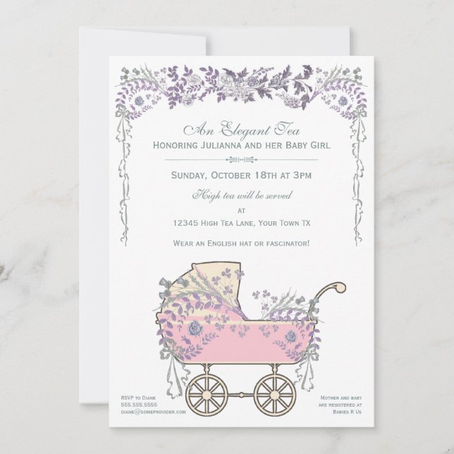 Invitation Elégante petite fille de la floraison romantique a (Devant)