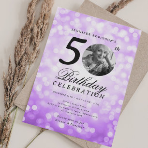 Invitation Élégante Photo 50e Anniversaire Fête Fond Violet B