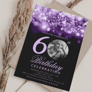Invitation Élégante photo 60e anniversaire violet de minuit g