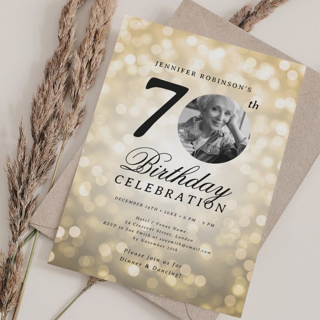 Invitation Élégante photo 70e anniversaire de la fête Gold Bo (Créateur téléchargé)