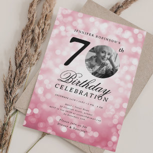 Invitation Élégante photo 70e anniversaire fête Blush Pink Bo
