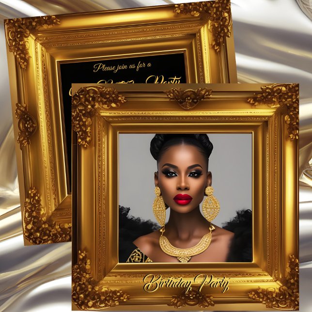 Invitation Elégante photo Anniversaire de fête Ornate Gold Fr (Créateur téléchargé)