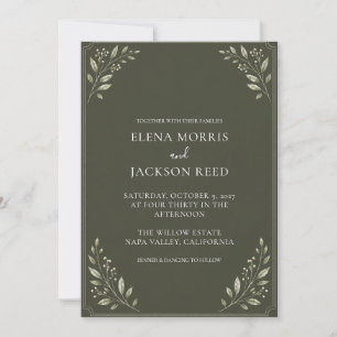 Invitation Élégante Photo Botanique de Mariage en Vert Olive