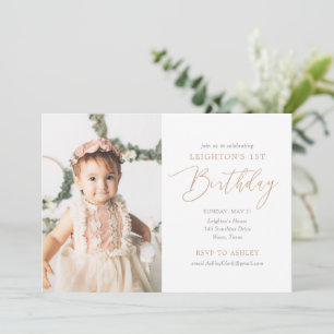 Invitation Élégante photo d'anniversaire de fille rose et or