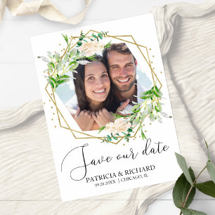 Invitation Élégante Photo de Mariage avec Verdure Enregistrer