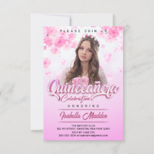 Invitation Élégante photo de Quinceanera princesse aux fleurs