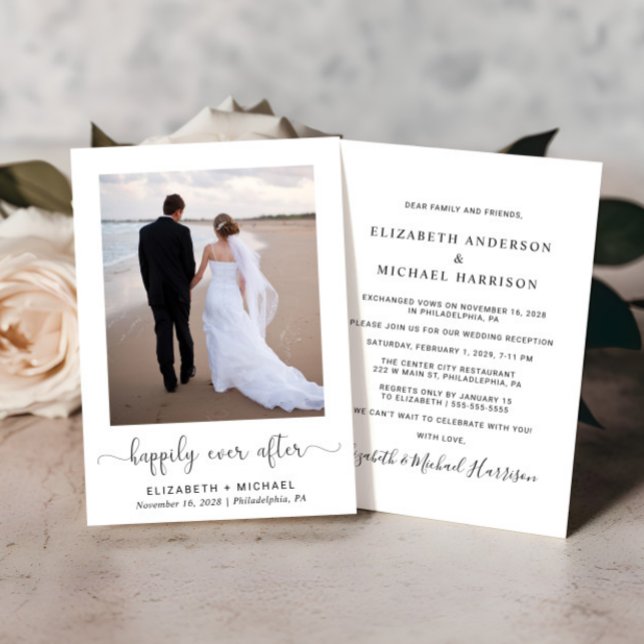 Invitation Élégante Photo de réception de mariage Heureux à j (An elegant Happily Ever After Party Invitation to set the tone for an unforgettable event)