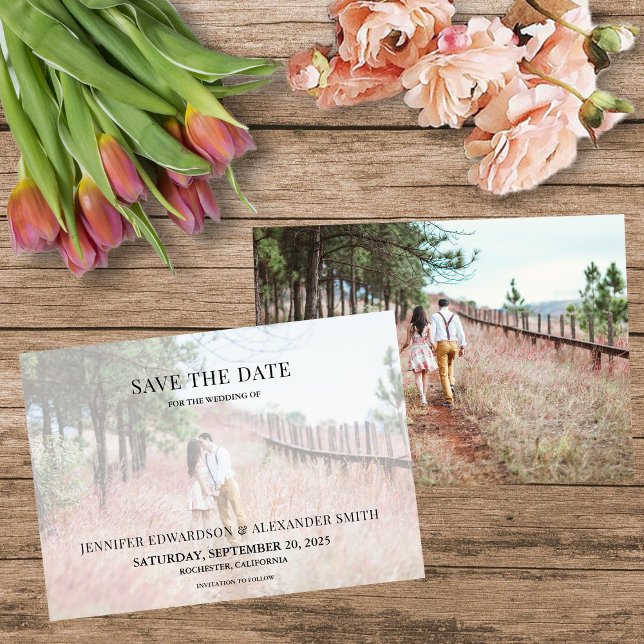 Invitation Elégante photo de typographie moderne Enregistrer  (Elegant modern typography photo Save the Date card.)