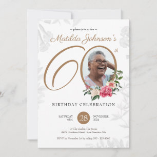 Invitation Elégante photo Floral 60e anniversaire
