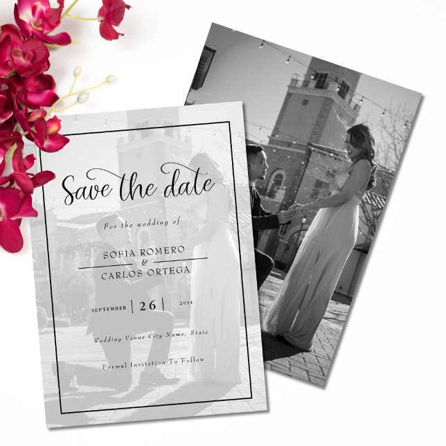 Invitation Élégante Photo Noir Et Blanc Enregistrer La Date (Créateur téléchargé)