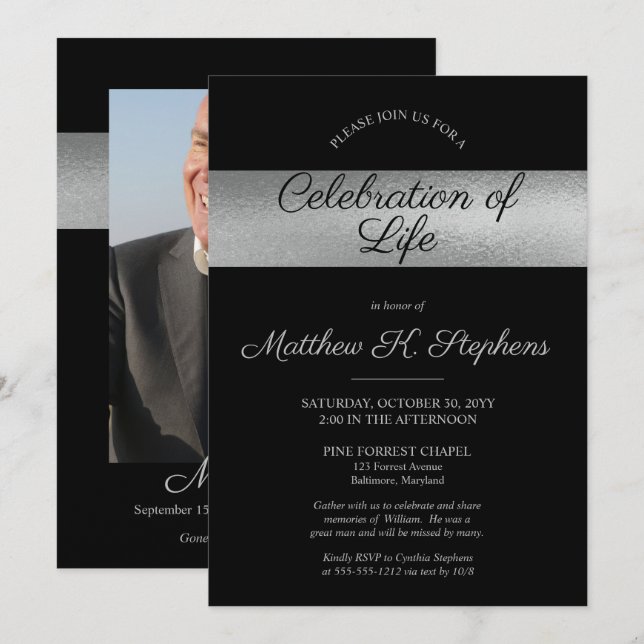 Invitation Élégante photo noire | Célébration de la vie en ar (Devant / Derrière)