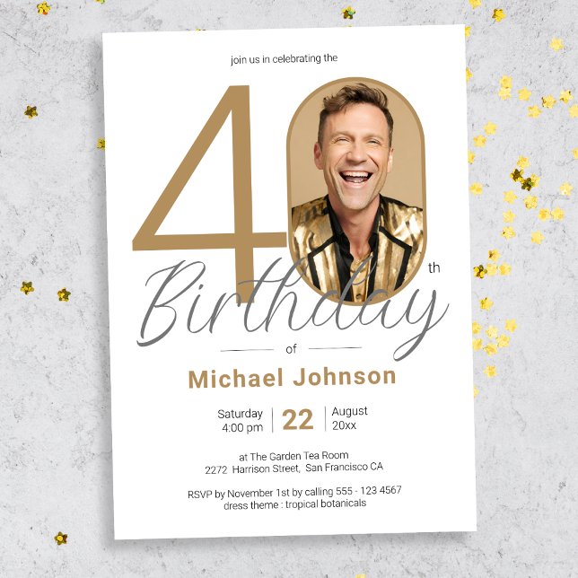 Invitation Elégante photo personnalisée 40e anniversaire (Mockup View)