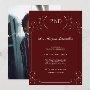 Invitation Élégante Photo PhD Gold Bourgogne Diplôme