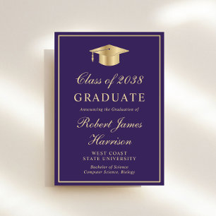 Invitation Élégante Photo Purple Gold Graduation Party