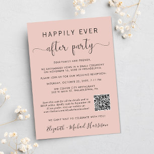 Invitation Elégante Photo QR Code Blush Rose Mariage Réceptio
