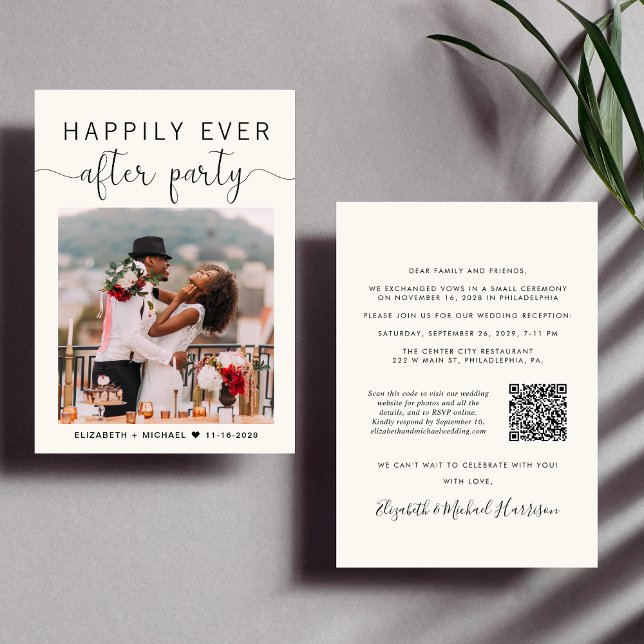 Invitation Elégante Photo QR Code Cream Wedding Réception (Créateur téléchargé)