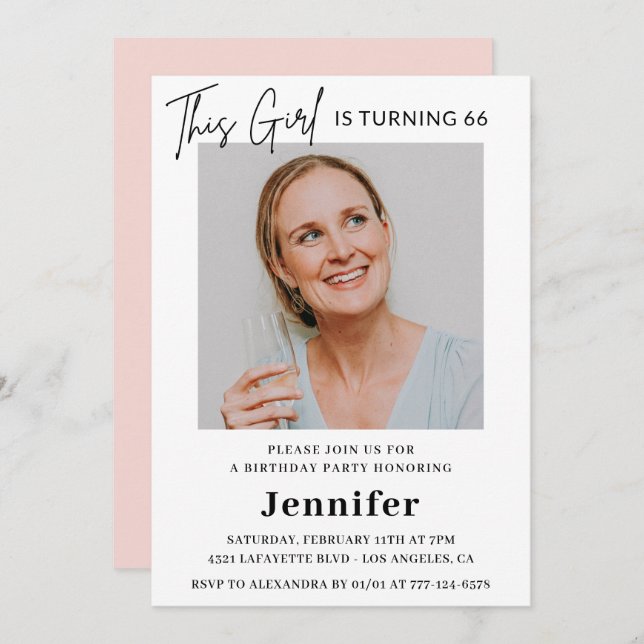 Invitation Élégante photo rose moderne 66e anniversaire (Devant / Derrière)