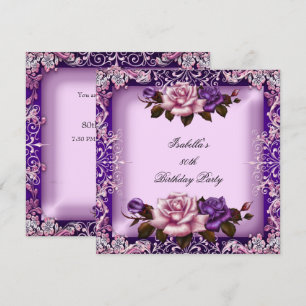 Invitation Élégante Pink Purple Lilac Rose 80e fête d'anniver