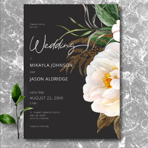 Invitation Elégante pivoines blanches modernes sur Mariage no