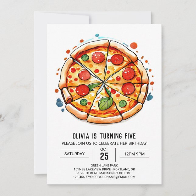 Invitation Elégante Pizza Editable Anniversaire (Devant)