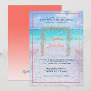Invitation Elégante plage Arbor Blue Coral Ombre Mariage