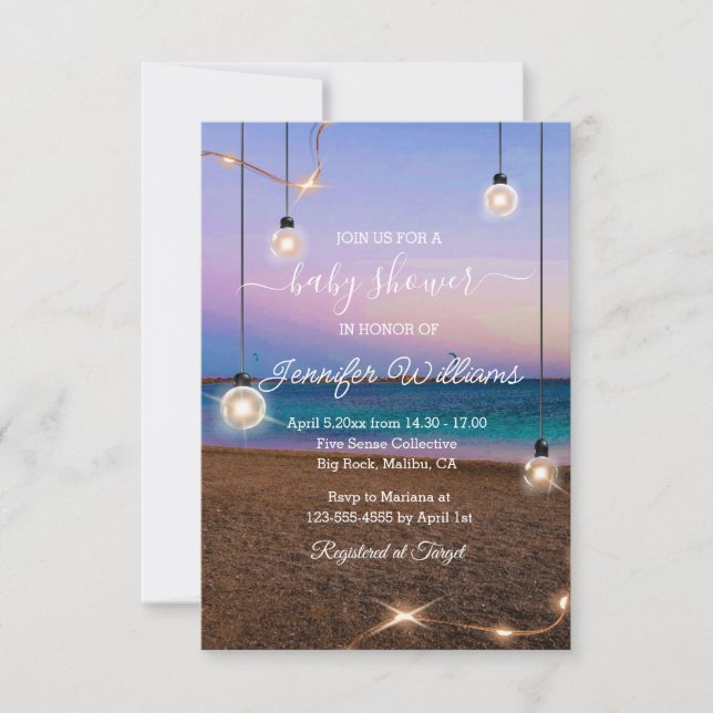 Invitation élégante plage de baby shower lumières tropical ch (Devant)