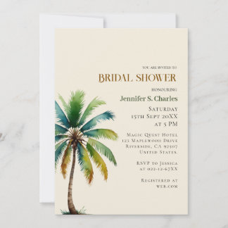 Invitation Elégante plage de Palm Tree douche de couleur beig