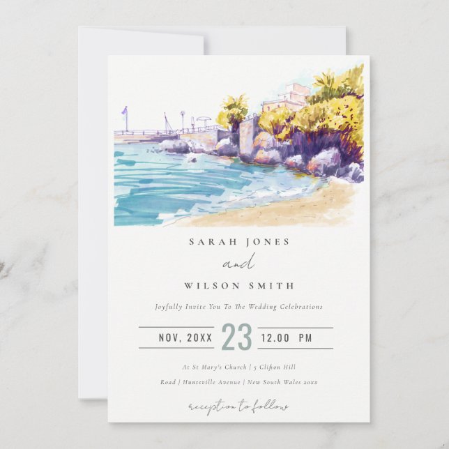 Invitation Elégante plage de sable de la côte Mariage de la m (Devant)