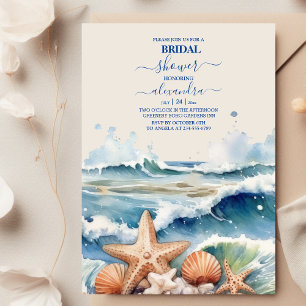 Invitation Elégante plage Fête des mariées bleue
