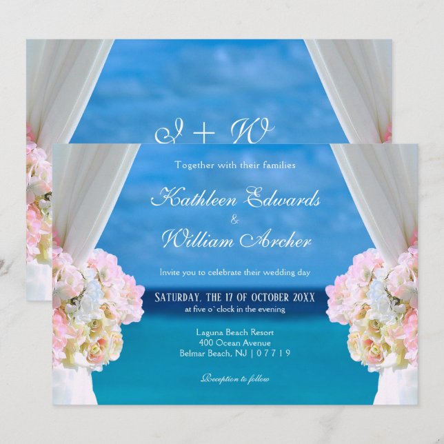 Invitation Elégante plage Floral Océan Mariage d'été Porte (Devant / Derrière)